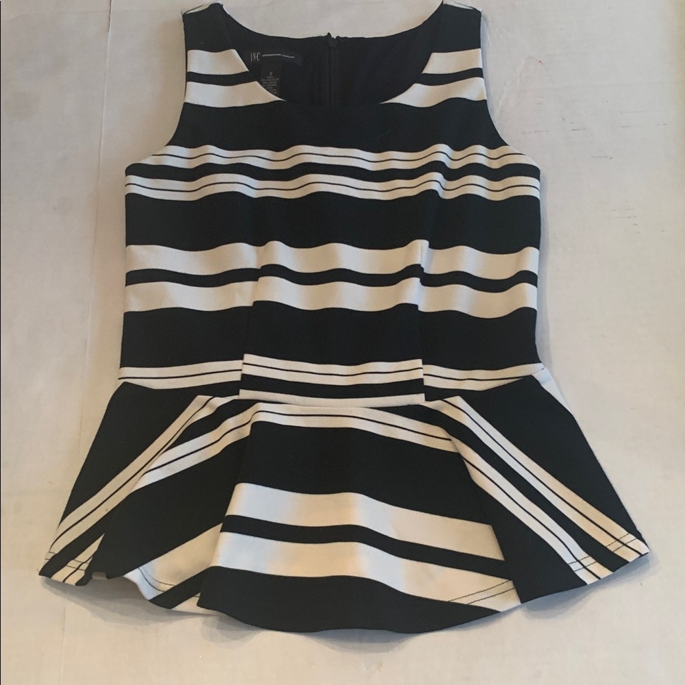 INC Black and Cream Peplum Tank Top Small